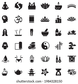 Yoga And Zen Icons. Black Flat Design. Vector Illustration.