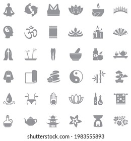 Yoga And Zen Icons. Gray Flat Design. Vector Illustration.