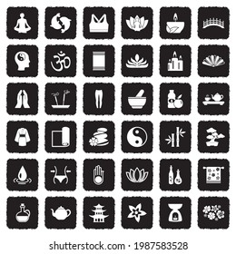 Yoga And Zen Icons. Grunge Black Flat Design. Vector Illustration.