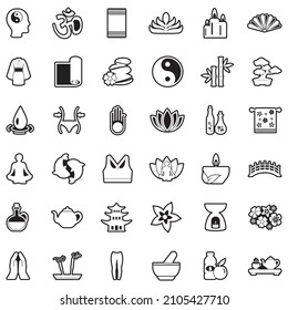 Yoga And Zen Icons. Line With Fill Design. Vector Illustration.