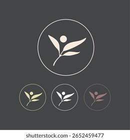 Yoga, Zen e Meditação Linear Ícones e Logotipos, Logotipo Monoline de Flor de Planta de Folha. Símbolo premium criativo universal. pedra elemento de ioga