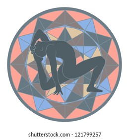 yoga-blue silhouette of man and colored mandala on background