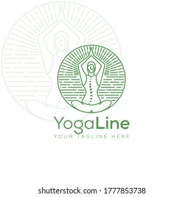 Yogaline Logo, Line Art Women Sitting Cross Legged Vector