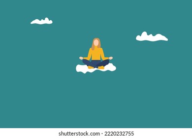 yoga's woman hovering in the clouds, dreamy business woman.