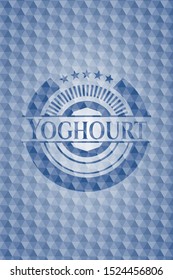 Yoghourt blue badge with geometric background. Vector Illustration. Detailed.