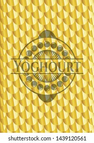 Yoghourt gold badge. Scales pattern. Vector Illustration. Detailed.