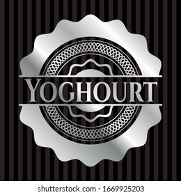 Insignia o emblema plateado Yogurt. Ilustración vectorial. Mosaico.