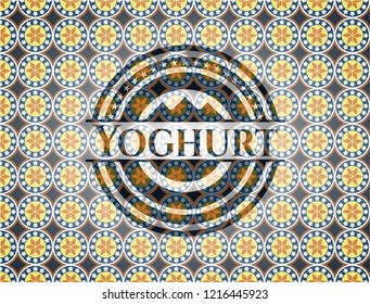 Yoghurt arabic style badge. Arabesque decoration.