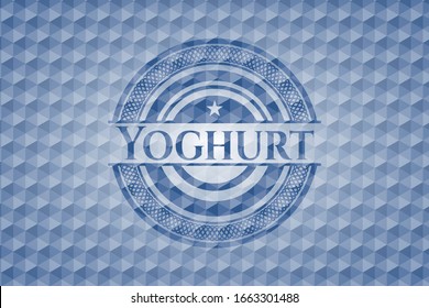 Yoghurt blue emblem with geometric background. Vector Illustration. Detailed.