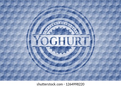 Yoghurt blue emblem with geometric pattern.