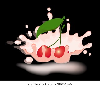 yoghurt with fresh cherry on a background for design