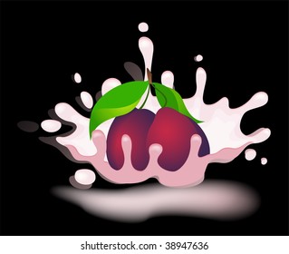 yoghurt with fresh plum on a background for design