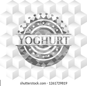 Yoghurt grey emblem with geometric cube white background