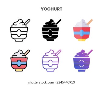 Yoghurt icons vector illustration set line, flat, glyph, outline color gradient. Great for web, app, presentation and more. Editable stroke and pixel perfect.