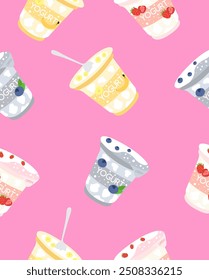 Yoghurt pattern on a pink background