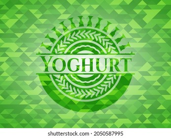 Yoghurt realistic green mosaic emblem. Vector Illustration. Detailed. 