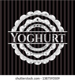 Yoghurt silver emblem. Vector Illustration. Mosaic.