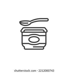 Icono de yogur y línea de cuchara. signo de estilo lineal para concepto móvil y diseño web. Icono vector de contorno de yogurt pack. Símbolo, ilustración del logotipo. Gráficos vectoriales
