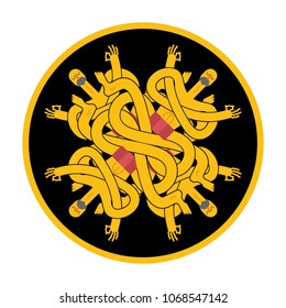 Yogi doodle. Emblem for yoga school. Indian yoga in turban. Relaxation and meditation. spiritual, mental and physical practices.
