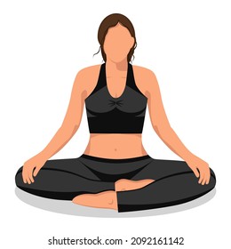 Yogi Girl. Faceless character in lotus pose. Can be used for collage banners, stickers, ads, magazines, articles, web design. Graphics. Vector.