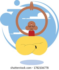 yogi man getting peace and flying in the sky, vector