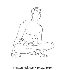 Yogi man in handstand rooster pose or Kukkutasana. Yoga hand stand for strength improvement. Sketch vector illustration isolated in white background