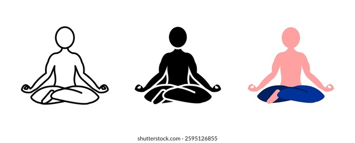 Yogi man icon. Person in a meditative posture practicing mindfulness and relaxation. Symbol of yoga, balance and inner peace. Wellness and spiritual growth vector illustration.