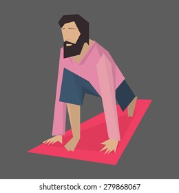 Yogi man practicing asana on mat. Vector illustration.