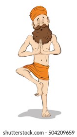 Yogi in the pose of the tree on a white background. Vrikshasana. Vector illustration.