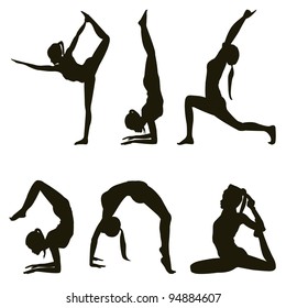 Yogi positions silhouettes on white