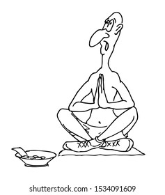yogi sits in lotus position and asks for alms