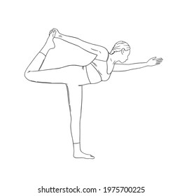 Yogi woman practicing hatha asana. Woman in Dancer yoga pose. Sketch vector illustration