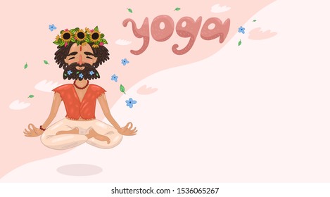 Yogi with a wreath on his head. Banner