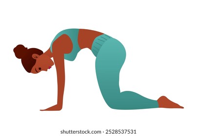 Iogini em Pose de gato Marjaryasana Espinha Flexível Yoga Pose Vetor Ilustração