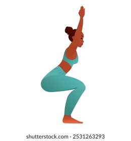 Yogini em cadeira Pose Utkatasana Dinâmica Yoga Squat Vetor Ilustração