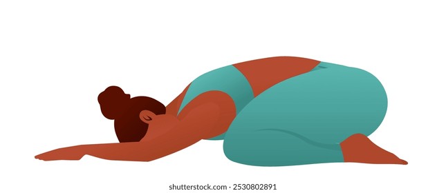 Yogini na postura da criança Balasana restaurativa Yoga Descanso Pose Vetor Ilustração