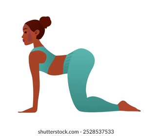 Yogini in Cow Pose Bitilasana Gentle Backbend Yoga Stretch Vector Illustration