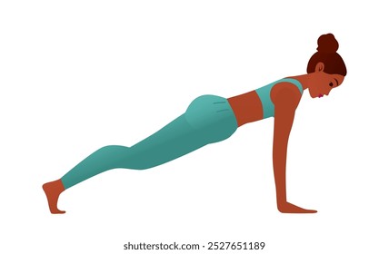 Yogini em placa Pose Phalakasana Core força Ioga Vetor Ilustração