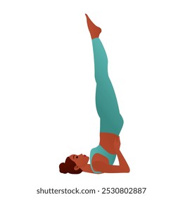 Yogini in Plow Pose Halasana Inverted Yoga Pose with Raised Legs Vector Illustration