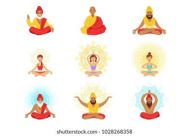 Yogis and sages, people in the Lotus position, expansion of consciousness and meditation