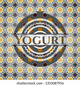 Yogurt arabic badge background. Arabesque decoration.