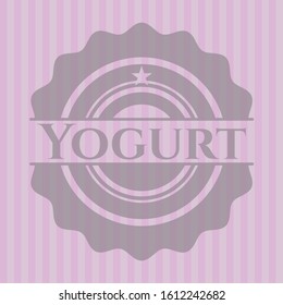 Yogurt badge with pink background. Vector Illustration. Detailed.