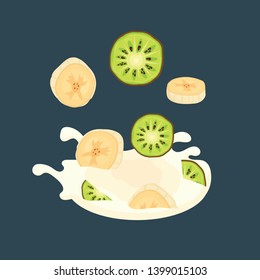 yogurt with banana slices vector illustration