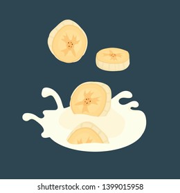 Yogurt With Banana Slices Vector Illustration