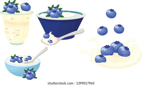 yogurt with blue berries blueberries vector illustration