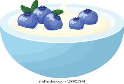 yogurt with blue berries blueberries vector illustration