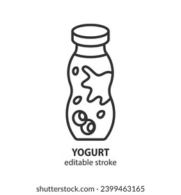 Yogurt bottle line icon. Dairy product vector illustration. Editable stroke.