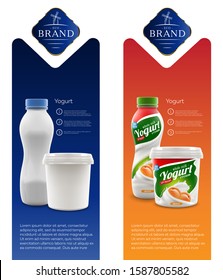 Yogurt brand new ad flyer design with apricot packaging and blank one for milk, yogurt or cream product branding or ads poster, leaflet, brochure production