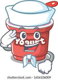 Yogurt cartoon in concept Sailor wearing hat