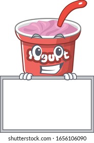 Yogurt cartoon design concept grinning with board